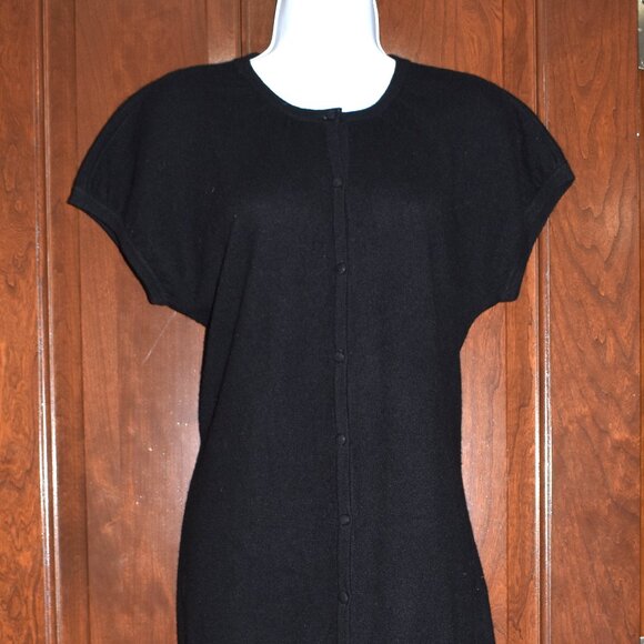 Neiman Marcus Black Cashmere Short Sleeve Button Up Sweater Size Large - Picture 10 of 12